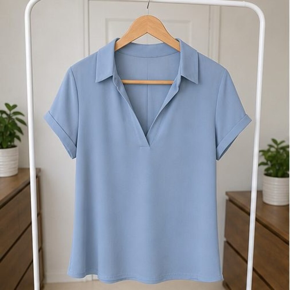 Navy V Neck Top